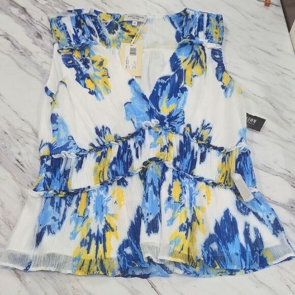 Floral Blue and Yellow Women's Top - Picture 1 of 7